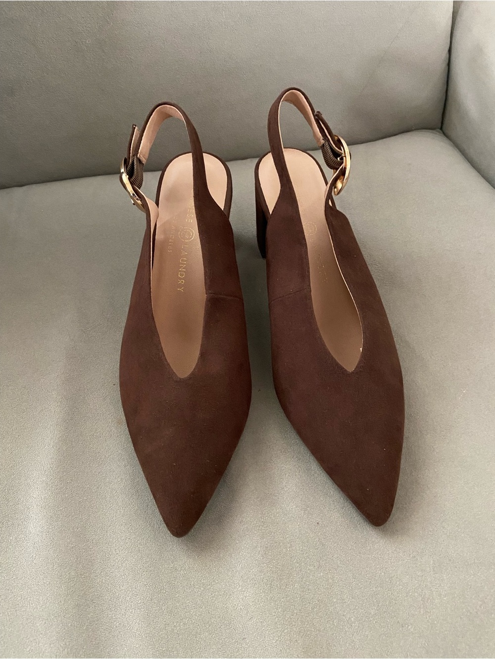 NEW CHINESE LAUNDRY MENNY Heels BROWN Suede sling backs 9
